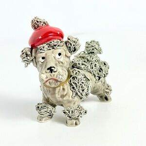 Vintage 1950s GRAY SPAGHETTI POODLE FIGURINES W/ Red Beret PORCELAIN Japan